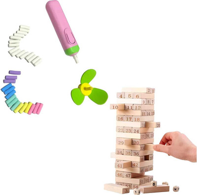 Premio Coppex Classic Stacking Tower Game – 54 Wooden Blocks + Free Electric Eraser(Brown)