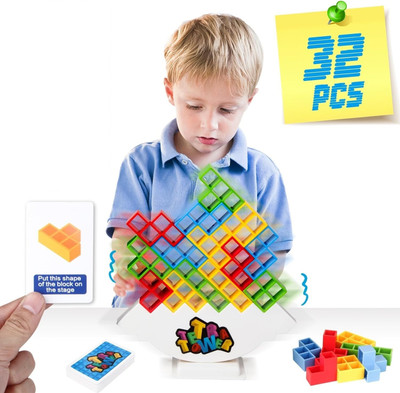 Toybot 36 Pcs Tetra Tower Balancing Stacking Bulding Blocks Game With 22 Cards(Multicolor)