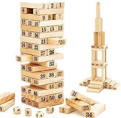 craze kick Big Size Color Wooden Game Building Blocks 54 Pcs with 1 dice Tumbling(Multicolor)