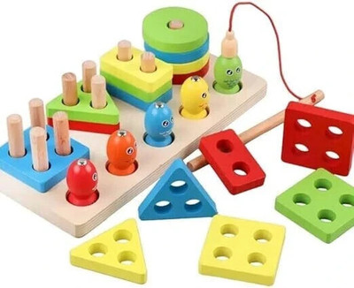 Raindrops Wooden Fishing and Multi Shapes and colour Stacker Sorter(Multicolor)