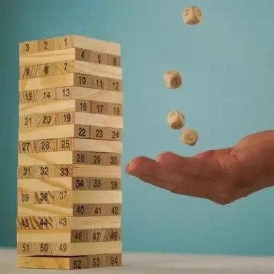 VSINDIA Wooden Jenga Number Dice Blocks Timber Tower Tumbling Game for Kids and Adults(Beige)