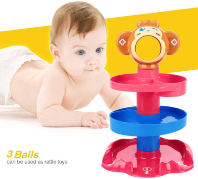 BHVMEY new 5 layer tower run with swirling ramps and 3 puzzle rattle balls(Multicolor)