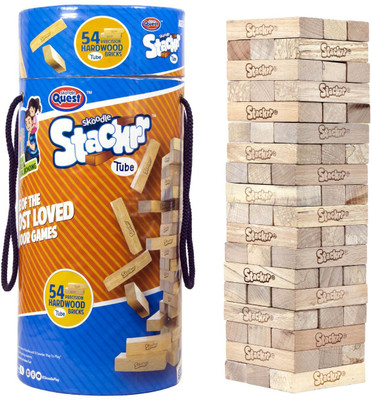 SKOODLE Quest Stackrr Tube Tumbling Tower Classic With 54 Precision Wooden Blocks(Multicolor)