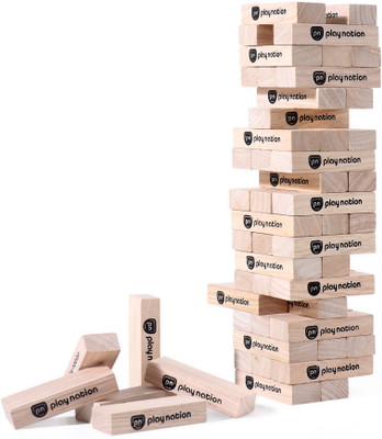 Play Nation Premium 54 Blocks Wooden Stacking & Tumbling Tower Game for Kids(Beige)