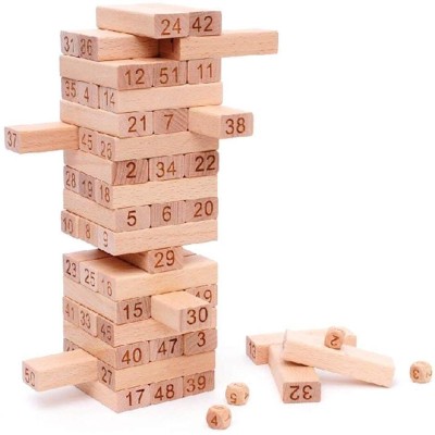 Suthar's Wooden Tumbling Tower Blocks Puzzle Game for Kids and Adults with 4 Dices(Brown)