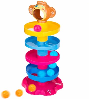 baby tone Exclusive Collection of Toddler Basic Toys for Kids ,Baby,Boys & Girls, 5 Layer Ball Drop and Roll Swirling Tower Set, Baby Rolling Ball Bell Toys Pile Tower Puzzle Toy (Multi character) (Multicolor) Strategy & War Games Board Game