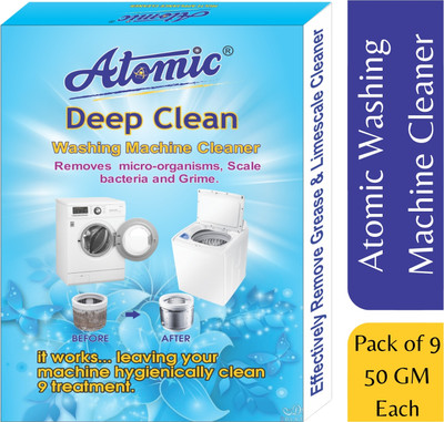 ATOMIC Washing Machine Descaler | Pack of 9, 50g Each | For Top & Front Load Machine Stain Remover