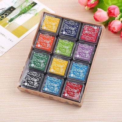 KRYTONE Pack of 12 Stamp Pads Craft Ink Pad Stamps for Rubber Stamps Paper Stamp Pad Ink(10 ml)