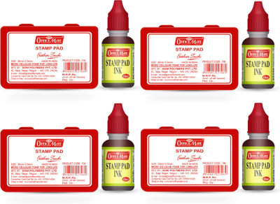 Soni Officemate 4 Stamp Pad + 4 Stamp Pad Ink Combo for Stamp,Handprint Stamping,Finger Painting(Set Of 4, Red)
