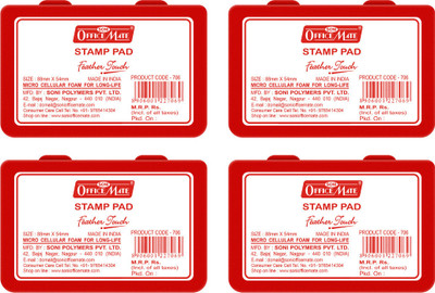 Soni Officemate Stamp Pad Small Size for Stamping | Finger and Thumb Print Ink Pad | Stamp Pad(Set Of 4, Red)