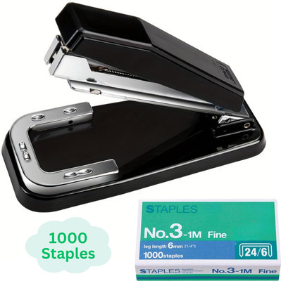 mil9us Manual No. 10-1M Round Edge 360° Rotating Stapler for Easy Binding Pages(Set of 1, Black)