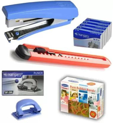 BANISTROKES MANUAL NO 10 ROUND EDGE KANGAROO STAPLER STAPLER PIN CUTTER RUBER BAND 4 in 1 COMBO(Set of 1, Blue)