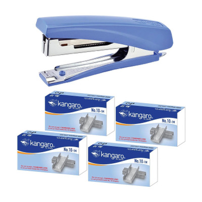 Kangaro Desk Essentials HD-10D Stapler & 4 Boxes 10/1M Staples Pin Combo | Sturdy & Durable Stapler(Set of 4, Blue)