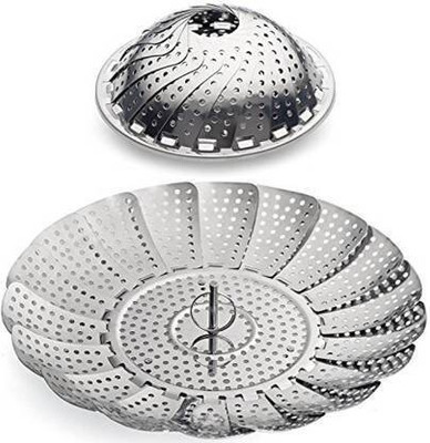 Padchaaya Foldable Stainless Steel Vegetable Fruit Steamer Punching Food Drain Bowl Basket Stainless Steel Steamer(0.75 L)