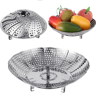 ALWAFLI Folding Vegetable Steamer Basket Insert for Pots, Pans for steam boiling cooking Stainless Steel Steamer(1 L)