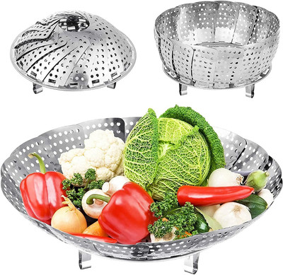 wynyc Stainless Steel Foldable Vegetable Fruit Steamer Basket Food Drain Bowl Strainer Stainless Steel Steamer(1 L)