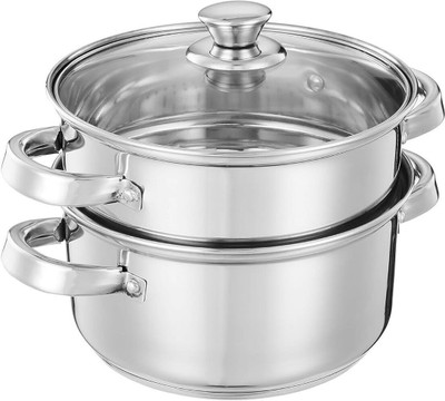 Fableart Sandwich Bottom 2 Tier Steamer Set with Lid Stainless Steel Steamer(2 L)