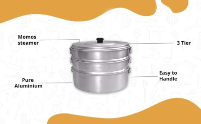 Duggu Momos Steamer No 8,Having 3Tier(Used For Only Home 30 Momos BakedAtOnetime) Aluminium Steamer(2.2 L)