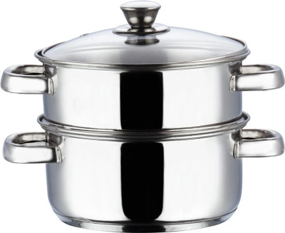 VINOD Stainless Steel Steamer 2 Tier with Glass Lid 20 cm(Momo/Vegetable/Modak Maker) Stainless Steel Steamer(3 L)