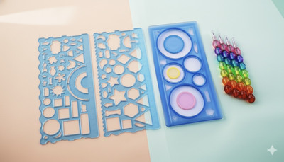 womaniyaa 3-in-1 Geometric Stencils & Spirograph Ruler with Moti Pencils|Return Gift Stencil Machine(10 mm 10)