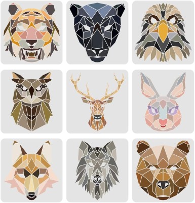 IVANA'S 9pcs Animals Head Stencils Template 11.8x11.8inch Plastic Geometric Lion Tiger FIN-0370 Modern Art & Craft Stencil(Pack of 9, Floral, Abstract, Unique, Border Stencil)