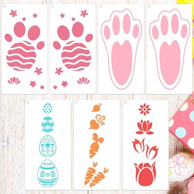 IVANA'S 7 Pieces Easter Stencil Bunny Footprint Template Creative Easter Footprint Stenc il Egg Flower Carrot Stencils Reusable Plastic Craft Drawing Painting Stencil fo 0 Stencil(Pack of 7, Art & Craft Paitning Stencil)