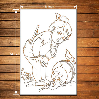 ARandNJ Painting Wall Stencils Pack of 1 (Size:- 16X24 Inch) Spiritual Art Theme- Mischievous Kanha DIY Reusable Design Suitable For Home Entrance, Kids Room, Office & Pooja Room Decoration Modern Wall Stencil(Pack of 1, Wall Stencil)