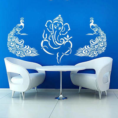 ARandNJ ARandNJ Painting Wall Stencils (Size- 16X24 Inch) BIRD & DEVOTIONAL THEME- Classy Peacock and Lord Ganesha DIY Reusable Design Ideal For Pooja Room, Entrance, Living Room and Office Decoration Modern Wall Arts Stencil(Pack of 2, Wall Stencil)
