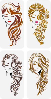 IVANA'S 4 Pcs Long Hair Woman Face Painting Large Stencil 11.8x5.9 PET Beautiful Girl FIN-0078 Modern Art & Craft Stencil(Pack of 4, Floral, Abstract, Unique)