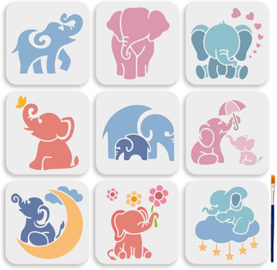Devasya Crafts 9Pcs Cute Cartoon Elephant Template Reusable Animal Theme Stencil 5.9x5.9inchs Baby Elephant Love Heart Moon Flower Painting Template for Painting Wall Home Decor DIY Art Craft Stencil(Pack of 1, Art Stencils) Devasya Crafts 9Pcs Cute Cartoon Elephant Template Reusable Animal Theme Stencil 5.9x5.9inchs Baby Elephant Love Heart Moon Flower Painting Template for Painting Wall Home Decor DIY Art Craft Stencil(Pack of 1, Art Stencils)