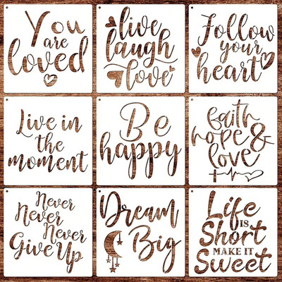 CLITHS Inspirational Quote Stencils Wood Plastic Motivational Word Stencil Inspirational Stencils for Painting on Wood Plastic Motivational Word Stencil Wood Reusable Plastic Motivational Word Stencil Stencil(Pack of 9, Motivational Words)