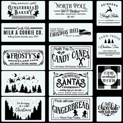 Kachi Pencil 14PCS Christmas Stencils Painting on Wood, Winter Holiday DIY Farmhouse Wood Sig ns North Pole Farm Fresh Christmas Tree Santa Reble Templates for Home Decor Xma s Art Crafts Stencil(Pack of 14, Modern, Artistic, Art & Craft)