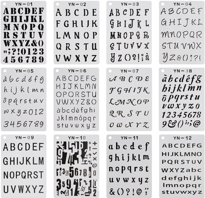 DEQUERA 12 pack letter and number stencils alphabet stencil for A5 bullet journal suppli es scrapbooking painting drawing craft -57 inch Wall, Paint Wooden Signs, Thanksgiving, DIY Home Yard Décor Stencil(Pack of 12, Larger Letter Stencil)