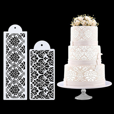 IVANA'S 2 Pieces Cupcake Stencil Cake Side Decorating Templates Powdered Sugar Sieve Tem plate Wedding Cake Decor Flower Edge Molding, Lace Decoration Stencils Food Grad e Plastic Mold Baking Tool Stencil(Pack of 2, Cake Decoration Stencil)
