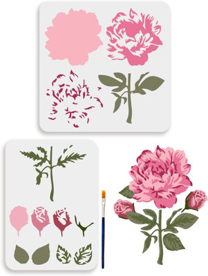 Devasya Crafts 2pcs Layered Peony Flower Stencils 11.8×11.8/11.7×8.3inch Large Garden Flower Stencil with Paint Brush Blooming Peony Leaves Drawing Templates for Furniture Wood Wall Tile Canvas Fabric Stencil(Pack of 1, Art Stencils) Devasya Crafts 2pcs Layered Peony Flower Stencils 11.8×11.8/11.7×8.3inch Large Garden Flower Stencil with Paint Brush Blooming Peony Leaves Drawing Templates for Furniture Wood Wall Tile Canvas Fabric Stencil(Pack of 1, Art Stencils)