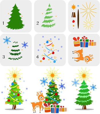 IVANA'S 6 Pcs Layered Christmas Theme Stencil 5.9x5.9 inch Christmas Tree Painting Templ FIN-1798 Modern Art & Craft Stencil(Pack of 6, Floral, Abstract, Unique, Border Stencil)