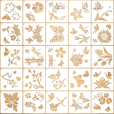 IVANA'S 25pack Large Flower Butterfly Stencil Template, Reusable Cake Cookies Baking Pai nting Journal, Window Glass Greeting Card Decorating Leaves Butterfly Flowers Be e Dragonfly for DIY Craft Decor Stencil(Pack of 25, Cake Decoration Stencil)