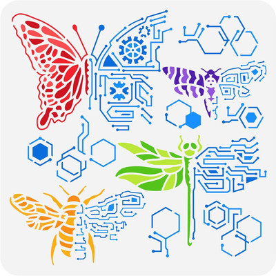 IVANA'S Natures Circuitry Painting Stencil 11.8x11.8 inch Hollow Out Butterfly Dragonfly FIN-1692 Modern Art & Craft Stencil(Pack of 1, Floral, Abstract, Unique, Border Stencil)