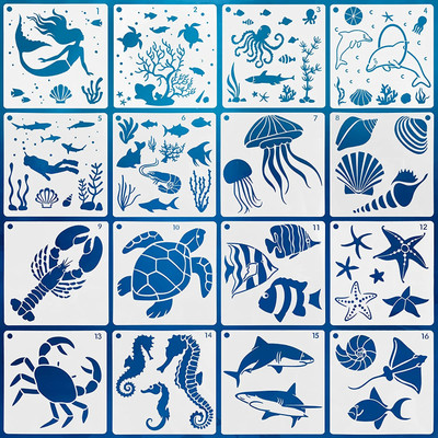 Kachi Pencil 16 Pack (6x6Inch) Reble Ocean Creatures Stencil Sea Animal Painting Stencils Las er Cut Painting Template for Floor Wall Tile Fabric Furniture Stencils Painting For Art & Craft Stencil(Pack of 16, Modern, Artistic, Art & Craft) Kachi Pencil 16 Pack (6x6Inch) Reble Ocean Creatures Stencil Sea Animal Painting Stencils Las er Cut Painting Template for Floor Wall Tile Fabric Furniture Stencils Painting For Art & Craft Stencil(Pack of 16, Modern, Artistic, Art & Craft)