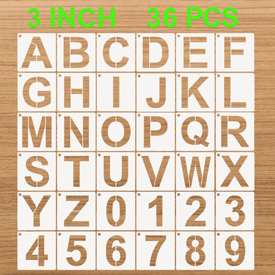 DEQUERA Alphabet Letter Stencils 3 Inch, 36 Pcs Reusable Plastic Letter Numbers Template s, Art Craft Stencil for Painting on Wood, Wall, Glass, Fabric, Rock, Chalkboard , Signage (3 Inch) Stencil(Pack of 1, Larger Letter Stencil)
