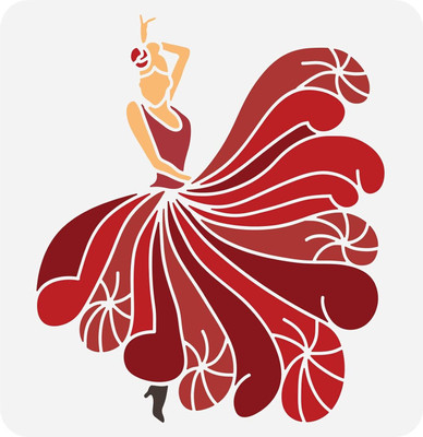 IVANA'S Fan Dancer Painting Stencil 11.8x11.8inch Skirt Flying Dancer Drawing Template FIN-0207 Modern Art & Craft Stencil(Pack of 1, Floral, Abstract, Unique)