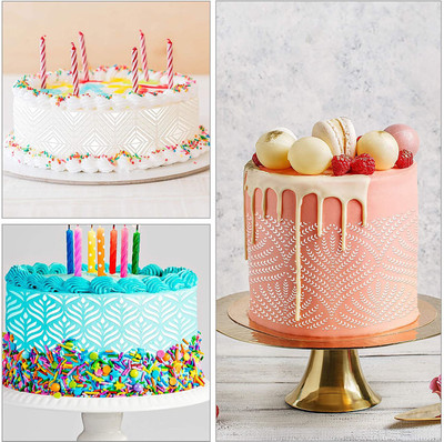 IVANA'S 3 Pieces Cake Decorating Templates Powdered Sugar Sieve Template Set Wedding Cak e Decorative Flower Edge Molding Baking Tool,Cake Lace Decoration Stencils Food Grade Plastic Stencils Molds Stencil(Pack of 3, Cake Decoration Stencil)