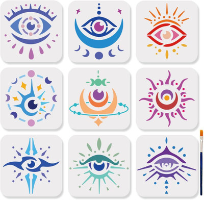 Devasya Crafts 9pcs Magic Evil Eyes Stencils 6×6inch Reusable Devil's Eye Moon Phases Star Drawing Stencils with Paint Brush Mysterious Magic Theme Stencils Template for Wood Wall Furniture Canvas Decor Stencil(Pack of 1, Art Stencils) Devasya Crafts 9pcs Magic Evil Eyes Stencils 6×6inch Reusable Devil's Eye Moon Phases Star Drawing Stencils with Paint Brush Mysterious Magic Theme Stencils Template for Wood Wall Furniture Canvas Decor Stencil(Pack of 1, Art Stencils)