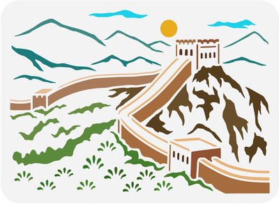 IVANA'S The Great Wall Stencil 11.7x8.3 inch Reusable Ancient Chinese Architecture FIN-1832 Modern Art & Craft Stencil(Pack of 1, Floral, Abstract, Unique, Border Stencil)