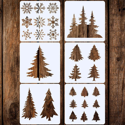 IVANA'S 6 Pieces 10 Inch Christmas Tree Snowflake Stencils Reusable Tree Snowflake Templ ate Plastic Holiday Painting Decor Template for Christmas Window Wall Crafts Pai nting Decorations… Stencil(Pack of 6, Art & Craft Paitning Stencil)