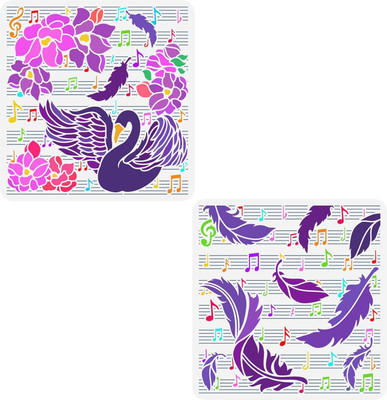 IVANA'S 2 Pcs Sheet Music Stencil 11.8x11.8 inch Music Note Stencils Template Plastic FIN-1882 Modern Art & Craft Stencil(Pack of 2, Floral, Abstract, Unique, Border Stencil)