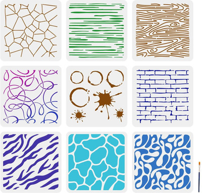 Devasya Crafts 9pcs Texture Painting Stencils Marble Brick Crackle Background Spray Paint Art Stencils 11.8×11.8inch with Paint Brush for Wood Canvas Paper Floor Tile Stencil(Pack of 1, Art Stencils) Devasya Crafts 9pcs Texture Painting Stencils Marble Brick Crackle Background Spray Paint Art Stencils 11.8×11.8inch with Paint Brush for Wood Canvas Paper Floor Tile Stencil(Pack of 1, Art Stencils)
