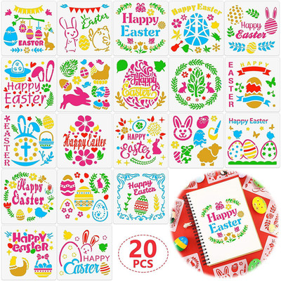 IVANA'S 20 Pieces Easter Stencils Templates Easter Spring Drawing Ornaments Reusable Eas ter Painting Stencils Decorations Easter Eggs Bunny Stencils for Easter Party Ki ds DIY Party Bag Filler, Wall Decor Stencil(Pack of 20, Art & Craft Paitning Stencil)