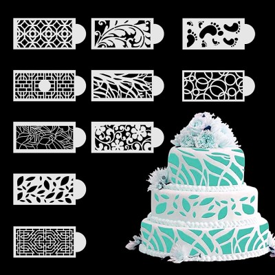 IVANA'S 10PCS Cake Stencils Baking Stencils Wedding Cake Stencils Decorating Buttercream Cake Spray Mold Cake Lace Decorating Templates DIY Baking Decor Mold for Cake D ecoration Stencil(Pack of 10, Cake Decoration Stencil)