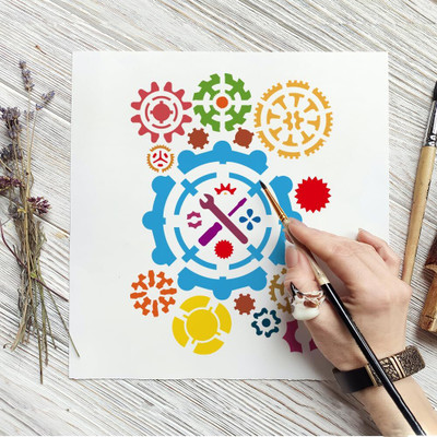IVANA'S 4 Pcs Gear Stencil 4 Styles Various Gear Patterns Painting Stencils 8.3x11.7 FIN-0324 Modern Art & Craft Stencil(Pack of 4, Floral, Abstract, Unique, Border Stencil)